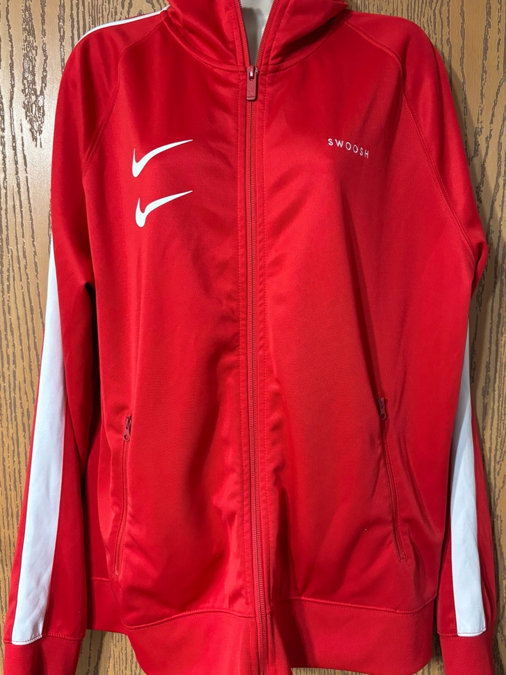 Nike Red Full‑Zip Swoosh Track Jacket with White Stripes